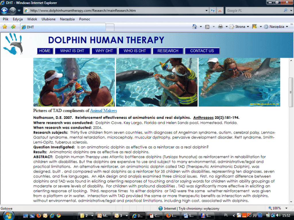 Dolphin Human Therapy website screen
