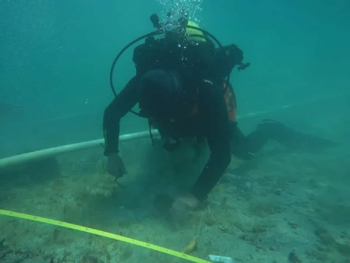 Underwater archaeologist excavating site in Ohrid Lake
