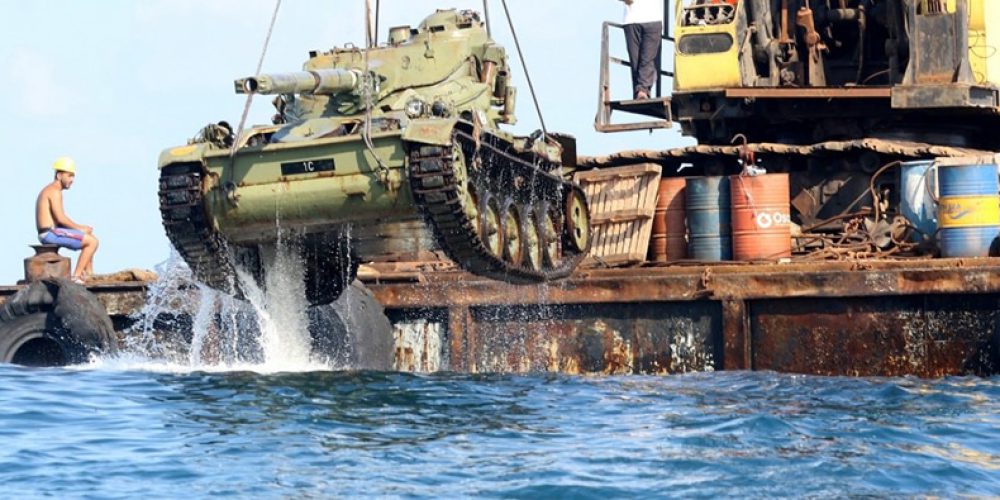 An artificial reef has been created in Lebanon from sunken tanks