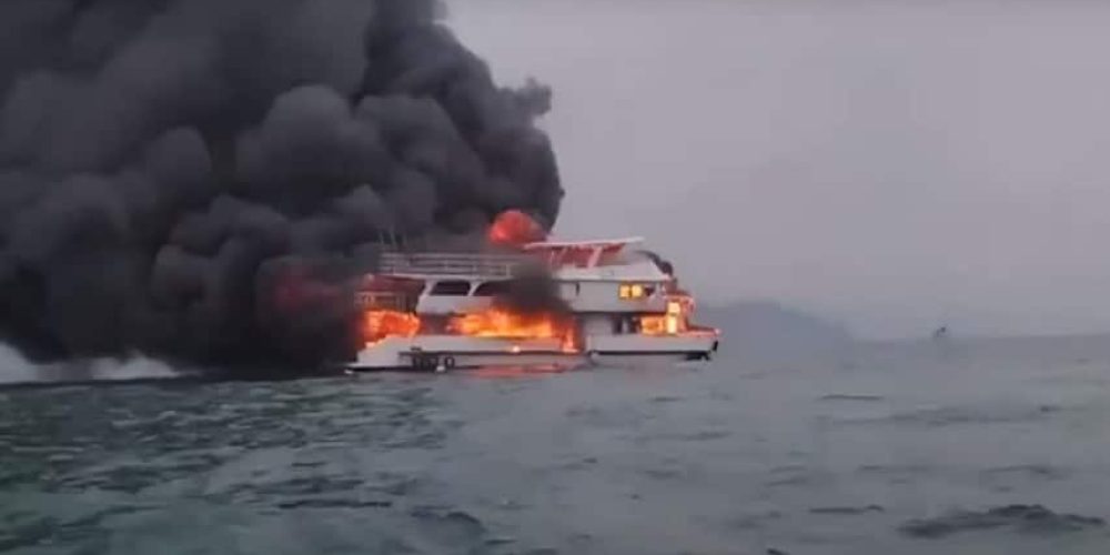 Diving boat fire off the coast of Tiu Chung Chau Island